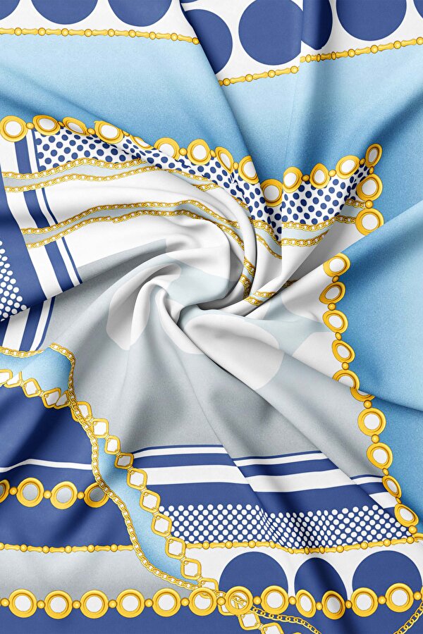 KOYU MAVİ GEOMETRİK DESENLİ TWILL EŞARP 2