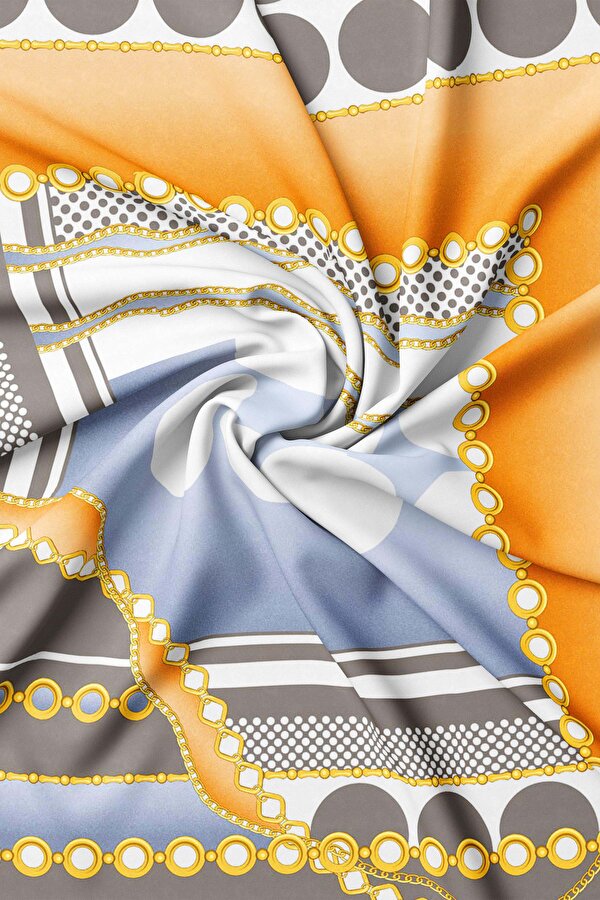 GRI GEOMETRİK DESENLİ TWILL EŞARP 2
