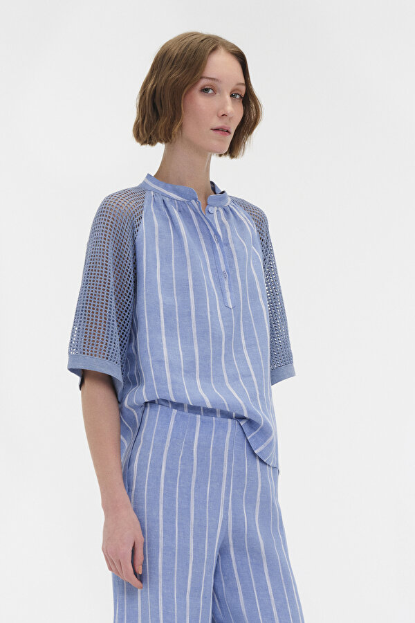 WHITE MANDARIN COLLAR 3/4 SLEEVES BLOUSE 2