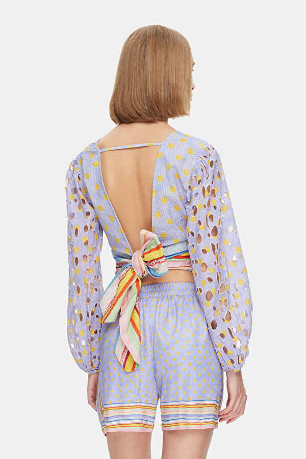 YELLOW SURPLICE NECKLINE (CROSS-OVER NECKLINE) LONG SLEEVE BLOUSE 2