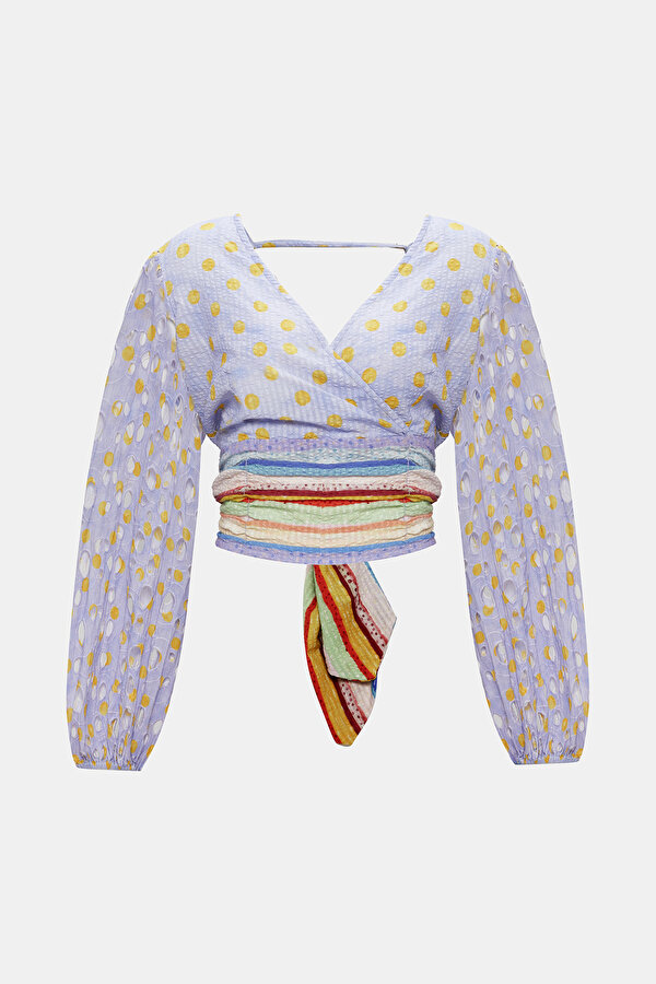 YELLOW SURPLICE NECKLINE (CROSS-OVER NECKLINE) LONG SLEEVE BLOUSE 6