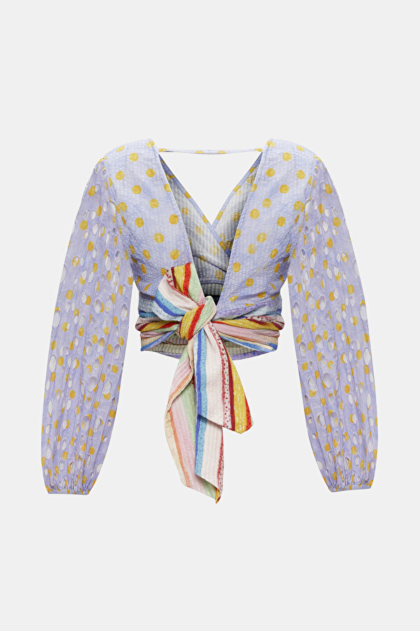YELLOW SURPLICE NECKLINE (CROSS-OVER NECKLINE) LONG SLEEVE BLOUSE 7