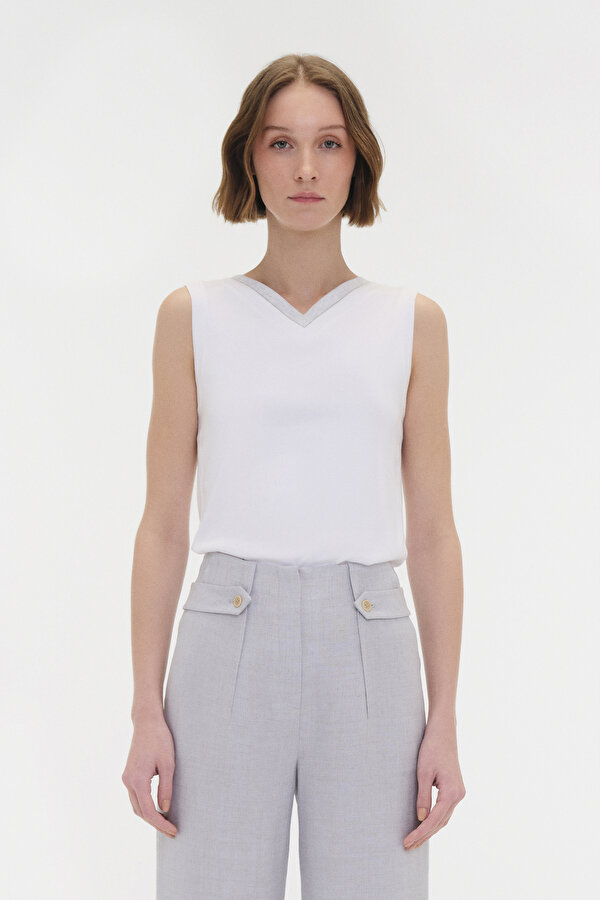 GREY V NECK SLEEVELESS TSHIRT