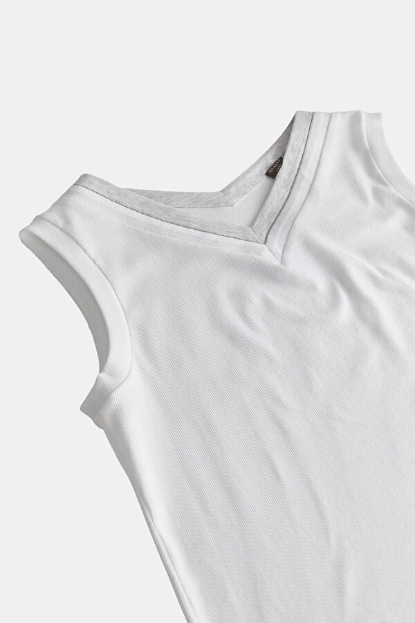 GREY V NECK SLEEVELESS TSHIRT 6