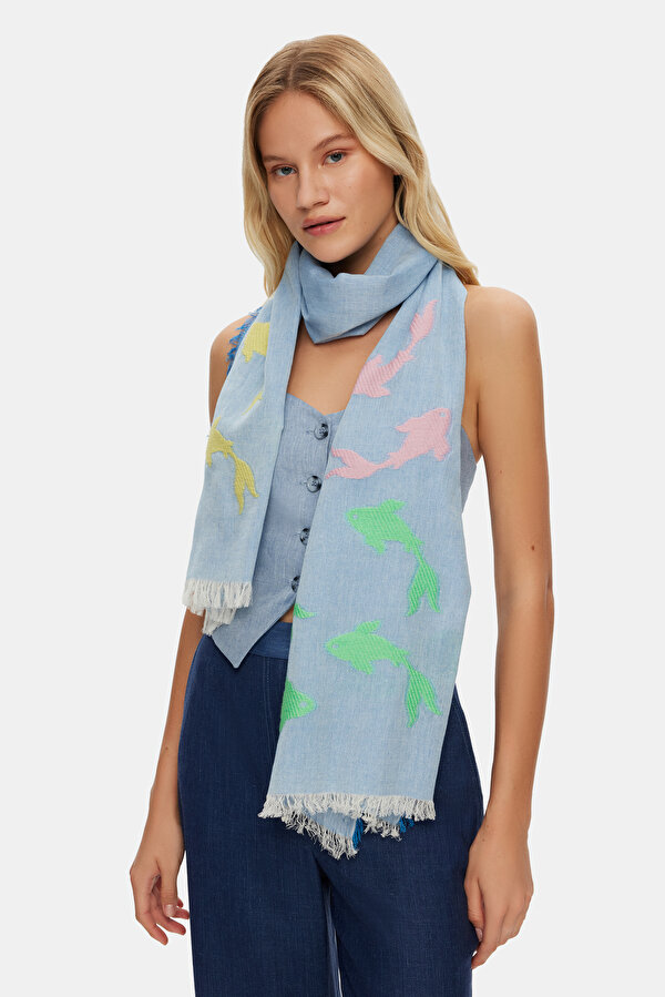 MULTICOLOR DESIGN FILLED COTTON/MODAL SHAWL