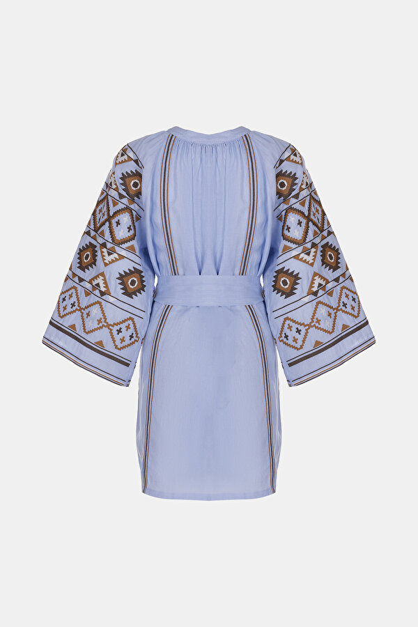 AÇIK MAVİ KETEN KAFTAN 2