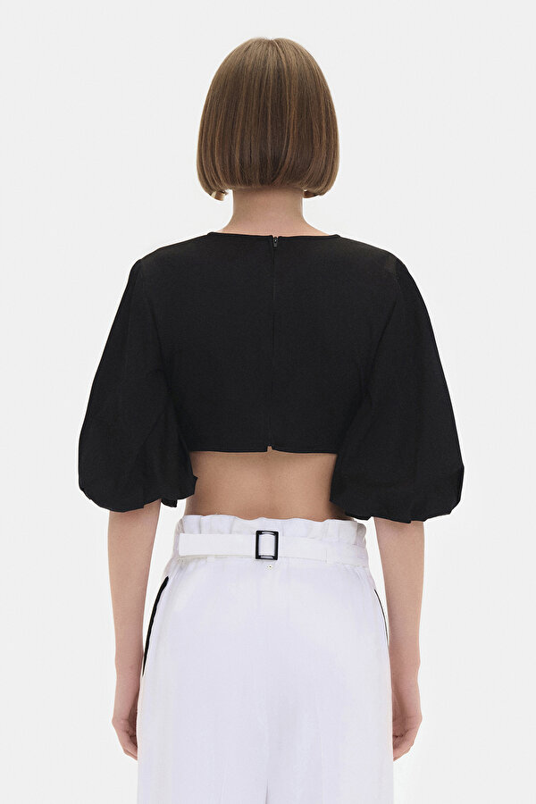 BLACK V NECK SHORT SLEEVE BLOUSE 2