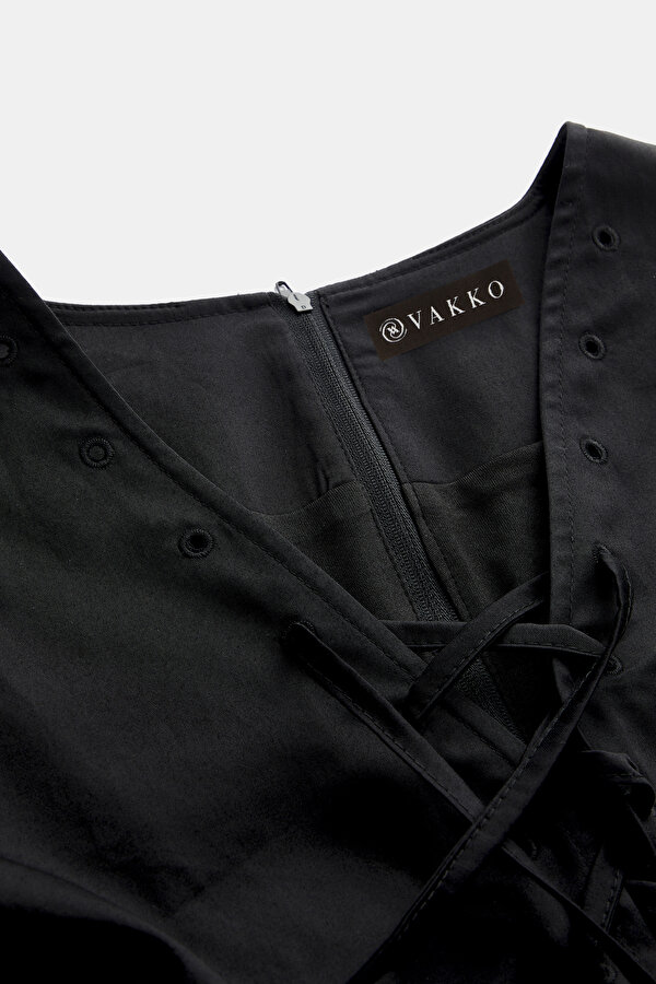 BLACK V NECK SHORT SLEEVE BLOUSE 7