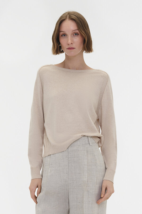 BEIGE BASIC / ROUND NECKLINE TRICOT JERSEY