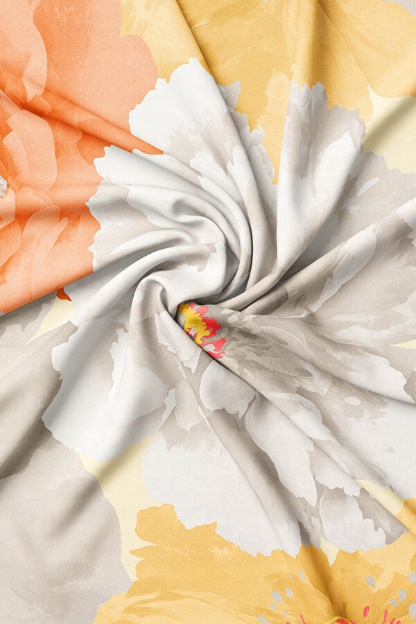 VİZON ÇİÇEK DESENLİ TWILL EŞARP 2