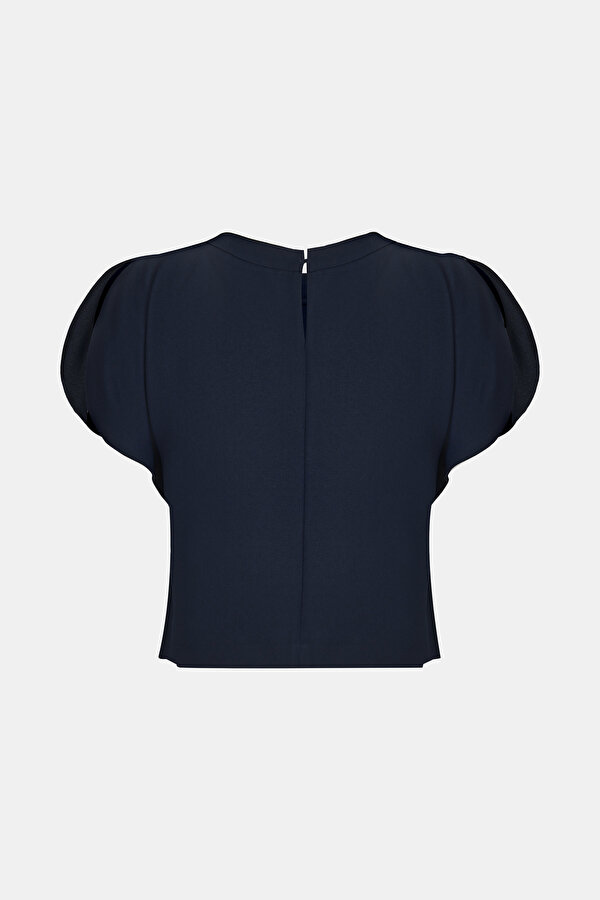 NAVY BLUE BASIC / ROUND NECKLINE SHORT SLEEVE BLOUSE 6