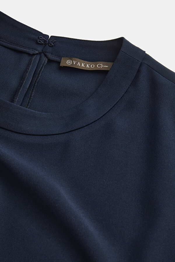 NAVY BLUE BASIC / ROUND NECKLINE SHORT SLEEVE BLOUSE 7