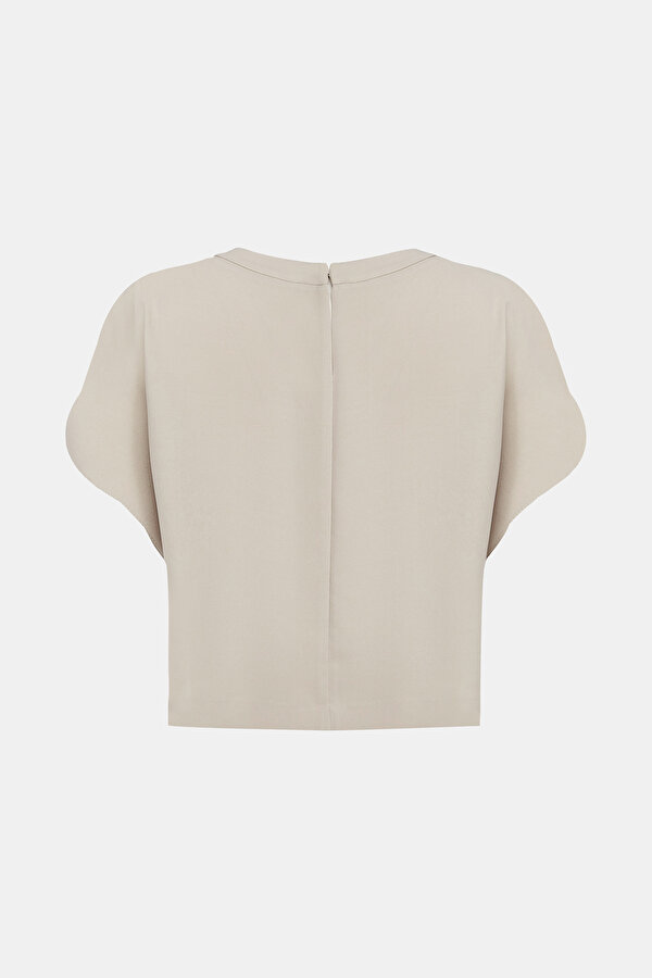 BEIGE BASIC / ROUND NECKLINE SHORT SLEEVE BLOUSE 6
