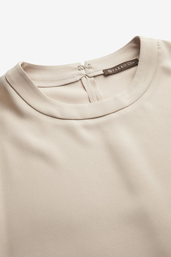 BEIGE BASIC / ROUND NECKLINE SHORT SLEEVE BLOUSE 7