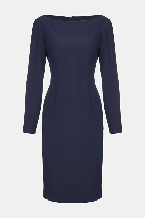 NAVY BLUE LONG SLEEVE BELOW THE KNEE DRESS