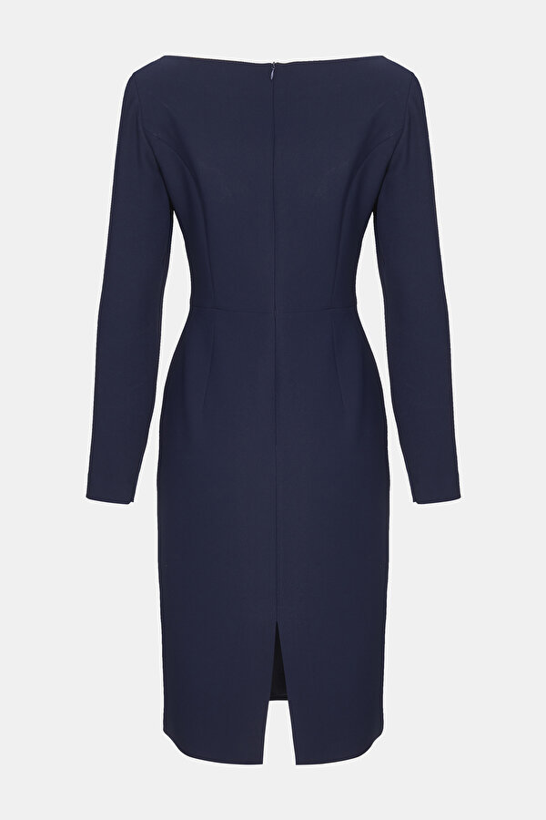 NAVY BLUE LONG SLEEVE BELOW THE KNEE DRESS 2