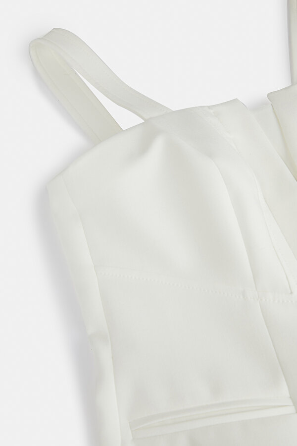 ECRU SLEEVELESS SUSPENDER ABOVE THE KNEE DRESS 7