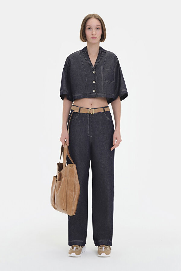 NAVY BLUE WIDE LEG TROUSERS