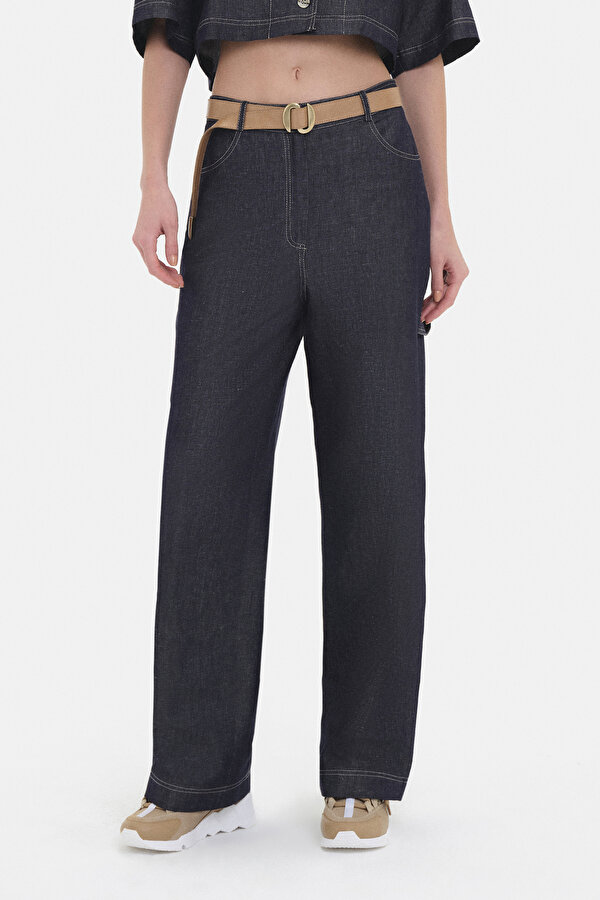 NAVY BLUE WIDE LEG TROUSERS 2