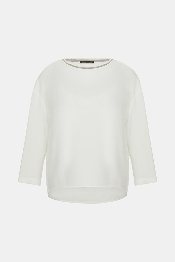 ECRU BASIC / ROUND NECKLINE LONG SLEEVE BLOUSE