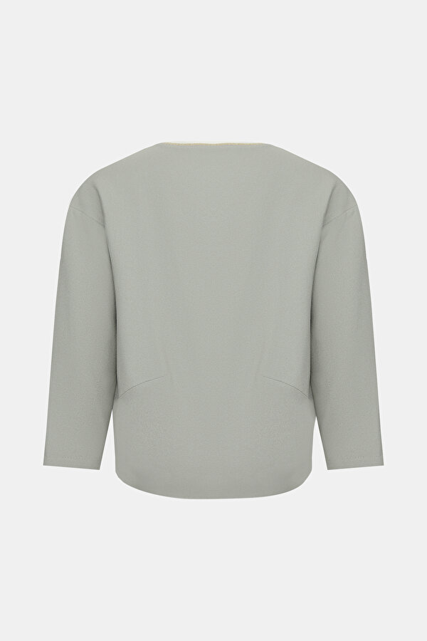 LIGHT GREY BASIC / ROUND NECKLINE LONG SLEEVE BLOUSE 2