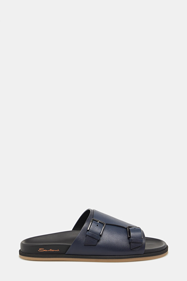 NAVY BLUE LEATHER SLIPPER