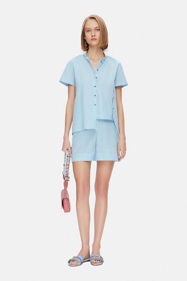 BLUE SHORT COTTON/LINEN BERMUDA