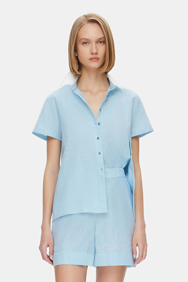 BLUE SHORT COTTON/LINEN BERMUDA 2