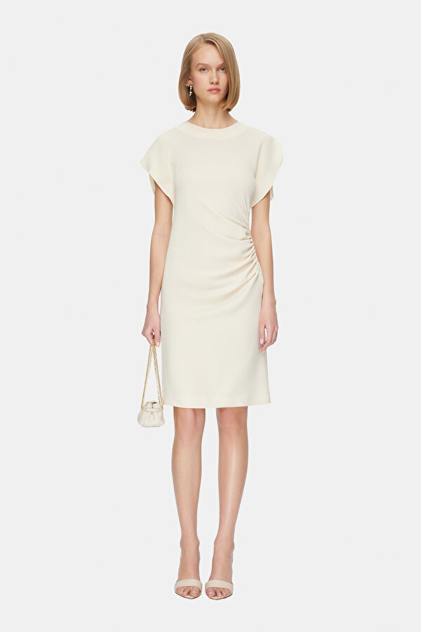 ECRU SHORT SLEEVE BELOW THE KNEE DRESS