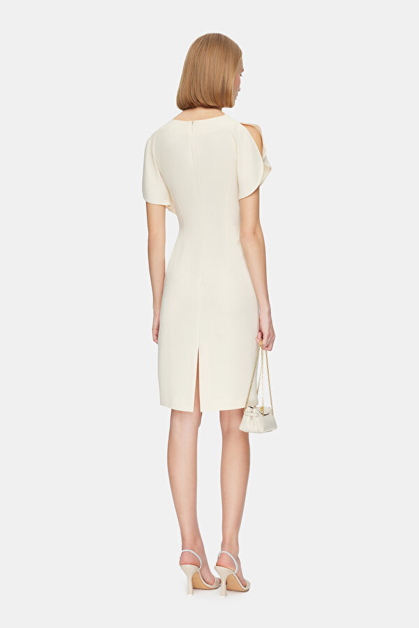 ECRU SHORT SLEEVE BELOW THE KNEE DRESS 2