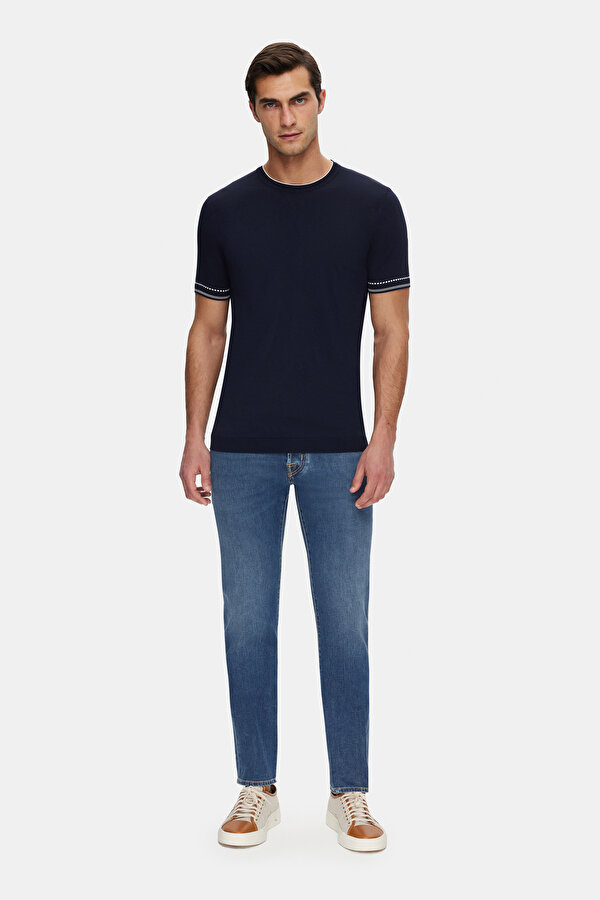 NAVY BLUE BASIC / ROUND NECKLINE TRICOT JERSEY 2