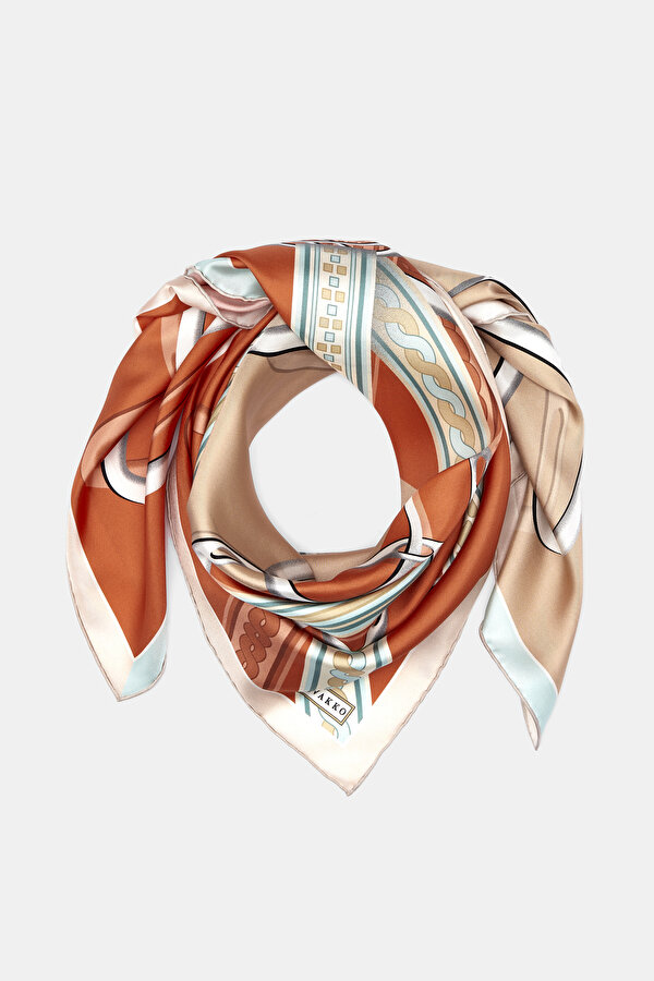 BEIGE GEOMETRIC DESIGN TWILL SCARF 2