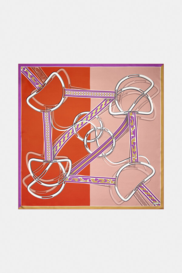 LIGHT RED GEOMETRIC DESIGN TWILL SCARF