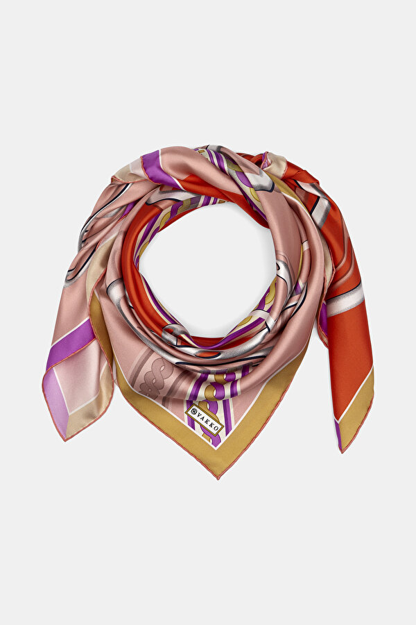 LIGHT RED GEOMETRIC DESIGN TWILL SCARF 2