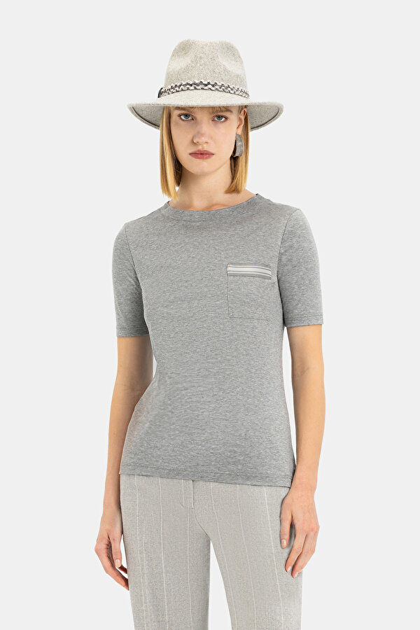 GRİ O YAKA KISA KOLLU T-SHIRT