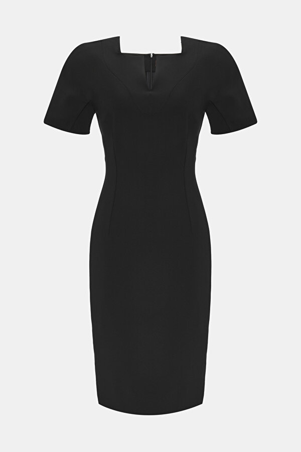 BLACK SHORT SLEEVE BELOW THE KNEE DRESS