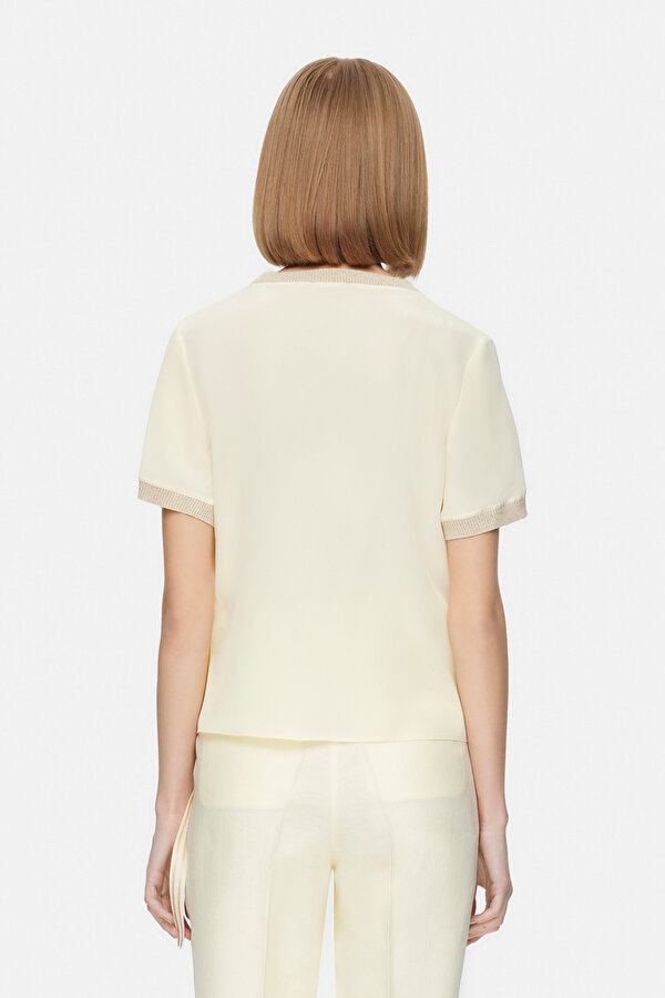 YELLOW BASIC / ROUND NECKLINE SHORT SLEEVE BLOUSE 2