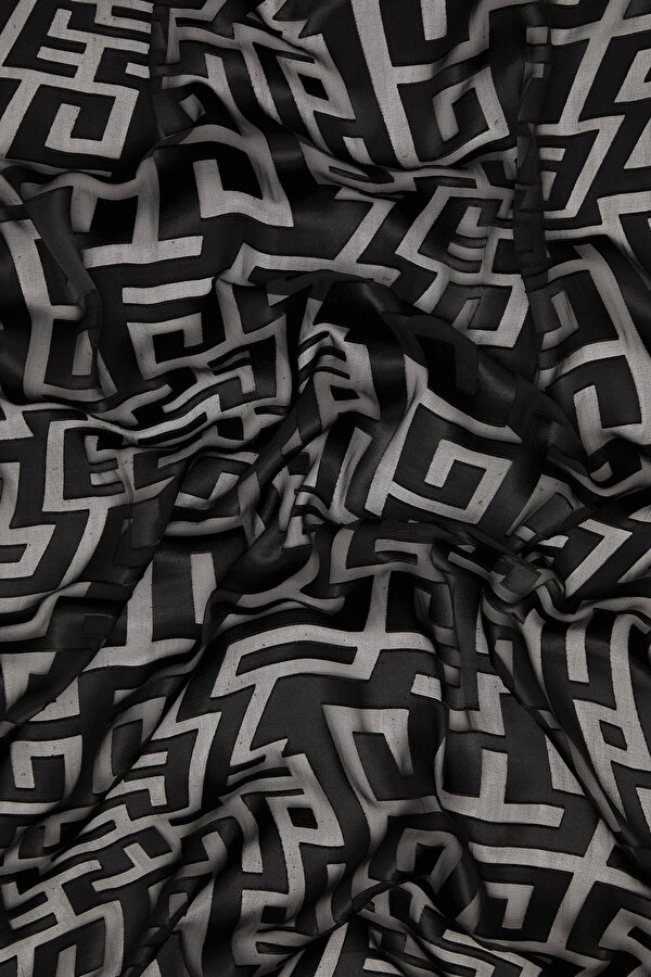 BLACK SATIN STRIPED SILK FABRICS SHAWL 2