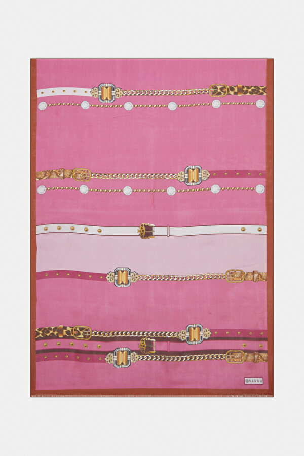 FUCHSIA GEOMETRIC DESIGN VOILE SATIN SHAWL