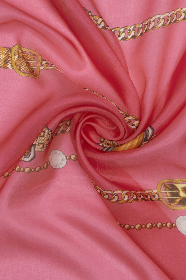 FUCHSIA GEOMETRIC DESIGN VOILE SATIN SHAWL 2