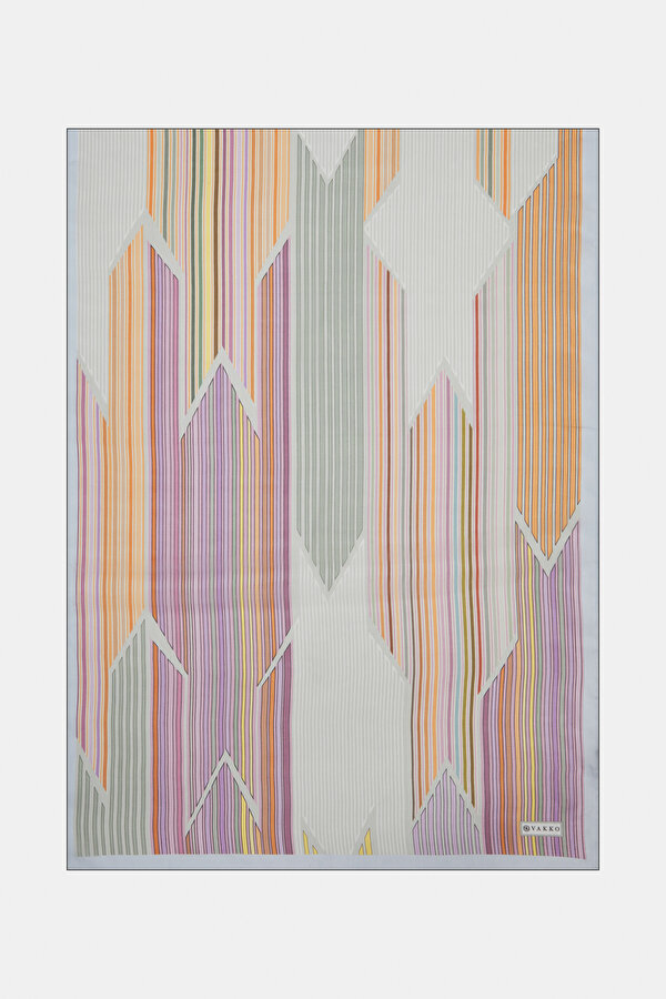 WATER GREEN GEOMETRIC DESIGN VOILE SATIN SHAWL
