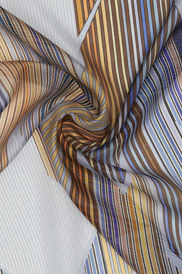 NAVY BLUE GEOMETRIC DESIGN VOILE SATIN SHAWL 2