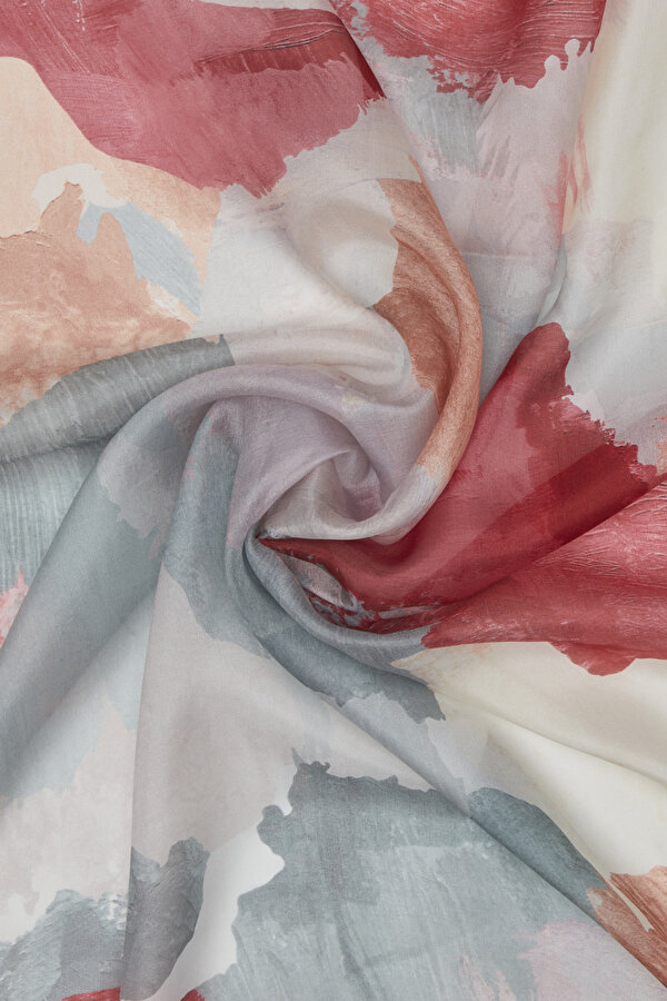 GREY GEOMETRIC DESIGN VOILE SATIN SHAWL 2