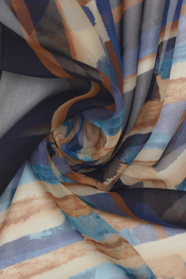 NAVY BLUE GEOMETRIC DESIGN VOILE SHAWL 2