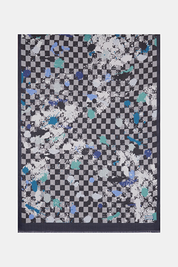 NAVY BLUE GEOMETRIC DESIGN SHAWL