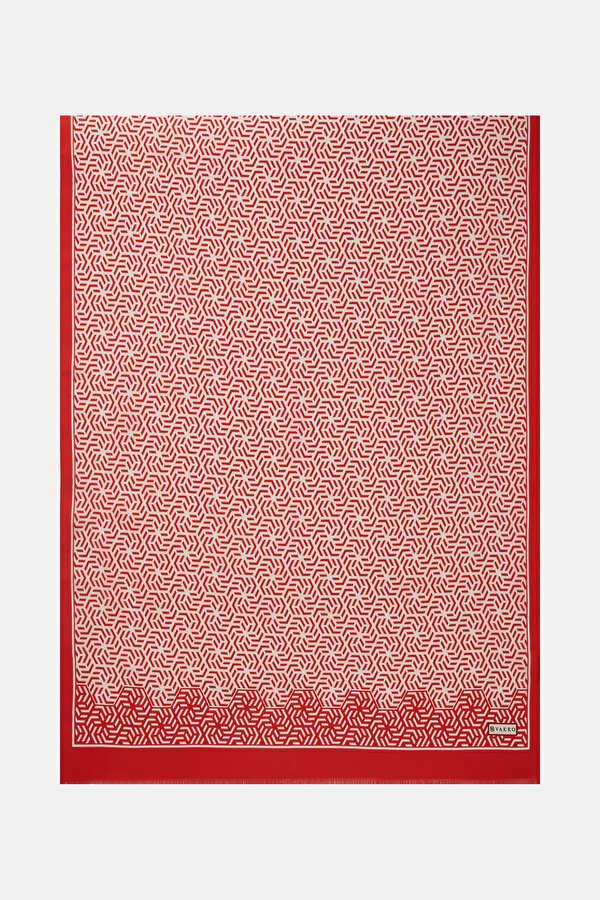 RED GEOMETRIC DESIGN TWILL SHAWL