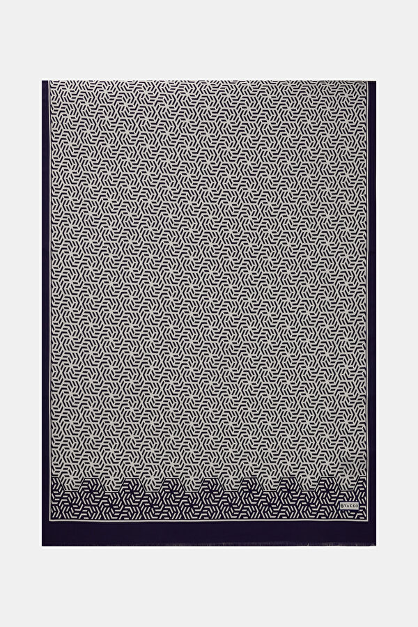 NAVY BLUE GEOMETRIC DESIGN TWILL SHAWL