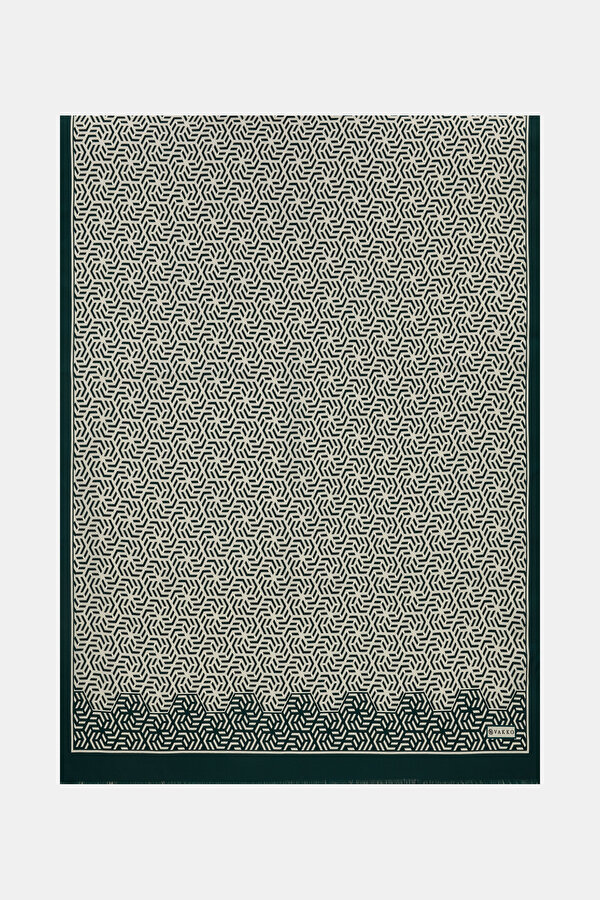 EMERALD GREEN GEOMETRIC DESIGN TWILL SHAWL