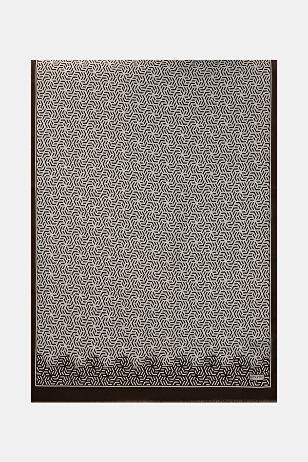 BROWN GEOMETRIC DESIGN TWILL SHAWL