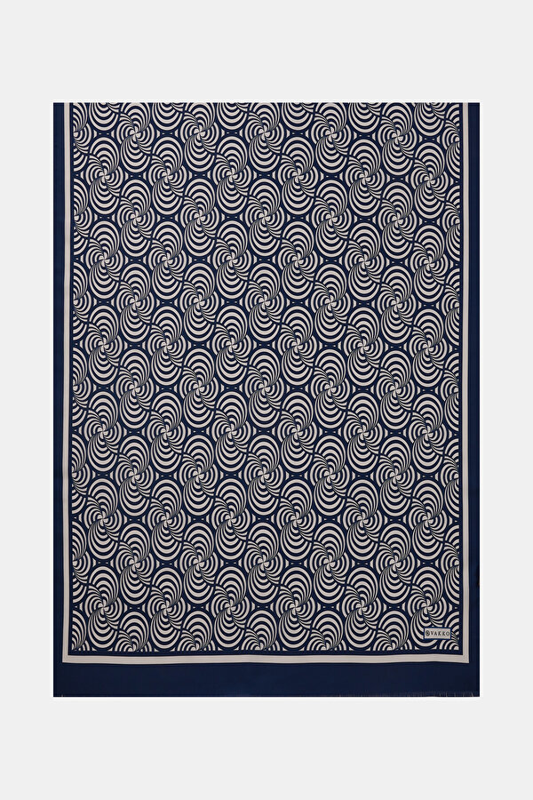 LACİVERT GEOMETRIK DESENLI TWILL EŞARP